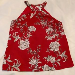 WHBM Red Floral Sleeveless Blouse - Size 6